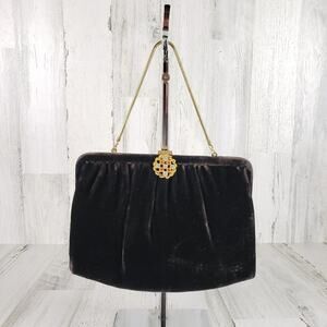 Chocolate Velvet Brown Handbag Clutch Gold-Tone Chaim Women's Purse